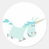 Blauwe Cartoon Unicorn sticker (Voorkant)