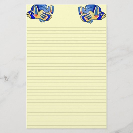 Blauwe Cartoon vlindervis Briefpapier (Voorkant)