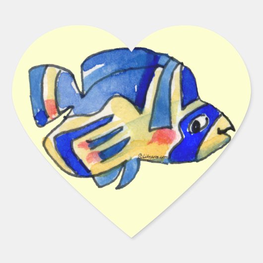 Blauwe Cartoon vlindervis Hart Sticker (Voorkant)