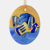 Blauwe Cartoon vlindervis Keramisch Ornament (Rechts)