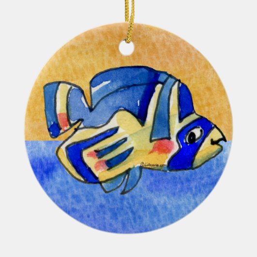 Blauwe Cartoon vlindervis Keramisch Ornament (Voorkant)