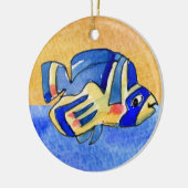 Blauwe Cartoon vlindervis Keramisch Ornament (Links)