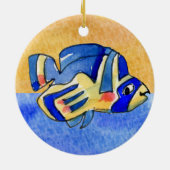 Blauwe Cartoon vlindervis Keramisch Ornament (Achterkant)