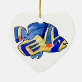Blauwe Cartoon vlindervis Keramisch Ornament (Achterkant)