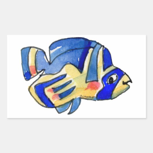 Blauwe Cartoon vlindervis Rechthoekige Sticker (Voorkant)