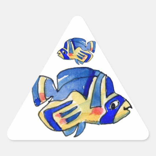 Blauwe Cartoon vlindervis Sticker (Voorkant)