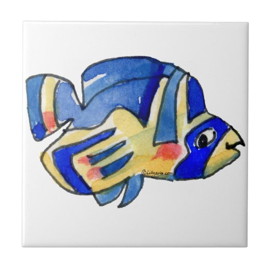 Blauwe Cartoon vlindervis Tegeltje (Voorkant)