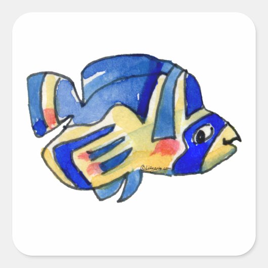 Blauwe Cartoon vlindervis Vierkante Sticker (Voorkant)
