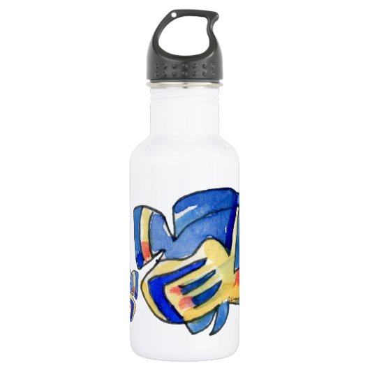 Blauwe Cartoon vlindervis Waterfles (Voorkant)