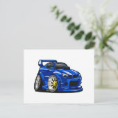 Blauwe cartoon voor de snelheid van de spierwagen  briefkaart (Staand voorkant)