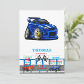 Blauwe cartoon voor de snelheid van de spierwagen  kaart (Staand voorkant)