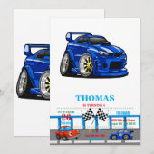 Blauwe cartoon voor de snelheid van de spierwagen  kaart (Voorkant / Achterkant)