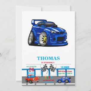 Blauwe cartoon voor de snelheid van de spierwagen  kaart