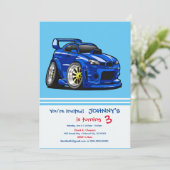 Blauwe cartoon voor de snelheid van de spierwagen  kaart (Staand voorkant)