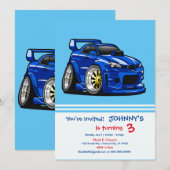 Blauwe cartoon voor de snelheid van de spierwagen  kaart (Voorkant / Achterkant)