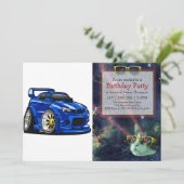 Blauwe cartoon voor de snelheid van de spierwagen  kaart (Staand voorkant)