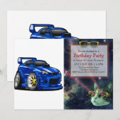 Blauwe cartoon voor de snelheid van de spierwagen  kaart (Voorkant / Achterkant)