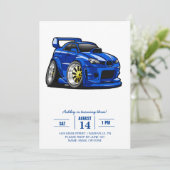 Blauwe cartoon voor de snelheid van de spierwagen  kaart (Staand voorkant)