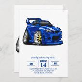 Blauwe cartoon voor de snelheid van de spierwagen  kaart (Voorkant / Achterkant)