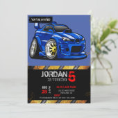 Blauwe cartoon voor de snelheid van de spierwagen  kaart (Staand voorkant)