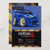 Blauwe cartoon voor de snelheid van de spierwagen  kaart (Voorkant / Achterkant)