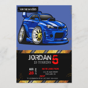 Blauwe cartoon voor de snelheid van de spierwagen  kaart