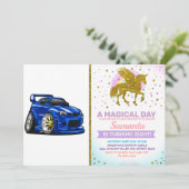 Blauwe cartoon voor de snelheid van de spierwagen  kaart (Staand voorkant)