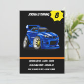 Blauwe cartoon voor de snelheid van de spierwagen  kaart (Staand voorkant)