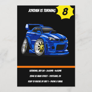 Blauwe cartoon voor de snelheid van de spierwagen  kaart