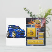 Blauwe cartoon voor de snelheid van de spierwagen  kaart (Staand voorkant)