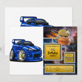 Blauwe cartoon voor de snelheid van de spierwagen  kaart (Voorkant / Achterkant)