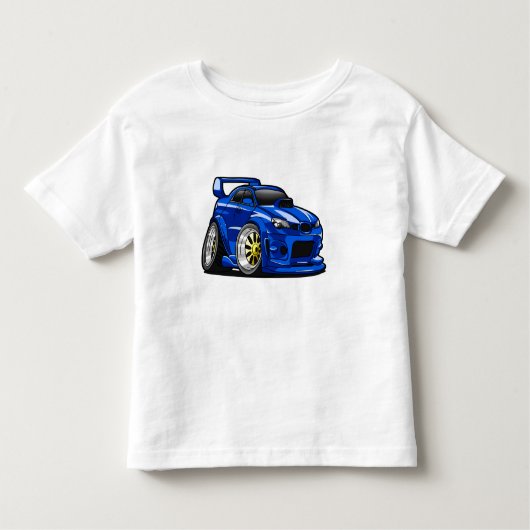 Blauwe cartoon voor de snelheid van de spierwagen  kinder shirts (Voorkant)