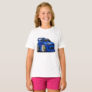 Blauwe cartoon voor de snelheid van de spierwagen t-shirt
