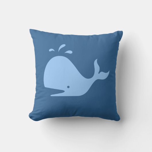Blauwe CARTOON walvis op medium blauw kussen (Voorkant)