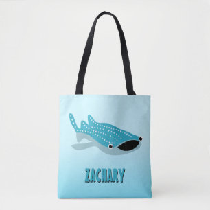 Blauwe Cartoon walvishaai op maat Tote Bag