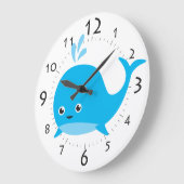 Blauwe Cartoon Whale Cute Kinder Room Grote Klok (Hoek)