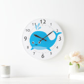 Blauwe Cartoon Whale Cute Kinder Room Grote Klok (Huis)