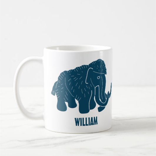 Blauwe Cartoon Wooly Mammoth, speciaal gepersonali Koffiemok (Links)