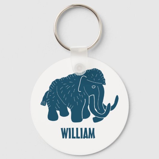 Blauwe Cartoon Wooly Mammoth, speciaal gepersonali Sleutelhanger (Voorkant)