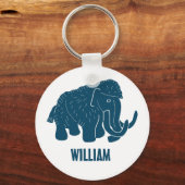 Blauwe Cartoon Wooly Mammoth, speciaal gepersonali Sleutelhanger (Voorkant)