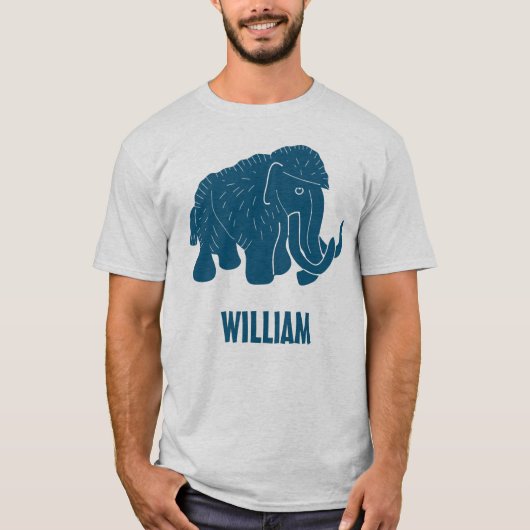Blauwe Cartoon Wooly Mammoth, speciaal gepersonali T-shirt (Voorkant)