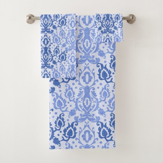 Blauwe Casbah Marokkaanse Damask Bad Handdoek (Insitu)