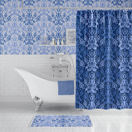 Blauwe Casbah Marokkaanse Damask Douchegordijn