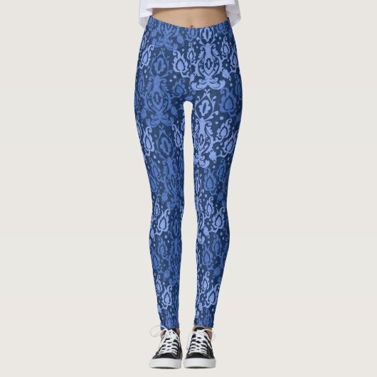 Blauwe Casbah Marokkaanse Damask Leggings (Voorkant)