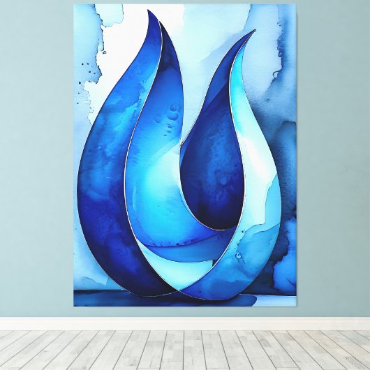 Blauwe Cascade Abstract Canvas Afdruk (Insitu (Houten vloer))