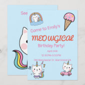 Blauwe caticorn meowgical verjaardag kaart (Voorkant / Achterkant)