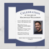 Blauwe CELEBRATIE van LIFE Foto Funeral Kaart (Voorkant / Achterkant)