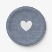 Blauwe chambray denim hart op maat papier bord (Voorkant)