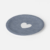 Blauwe chambray denim hart op maat papier bord (Gekanteld)
