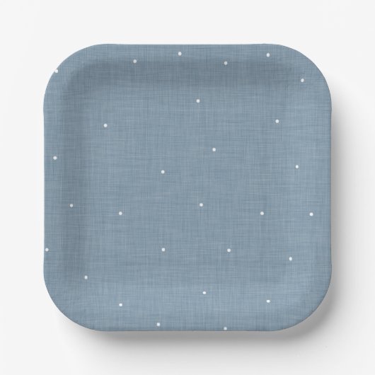 Blauwe chambray effect schattige eenvoudige polka  papieren bordje (Voorkant)